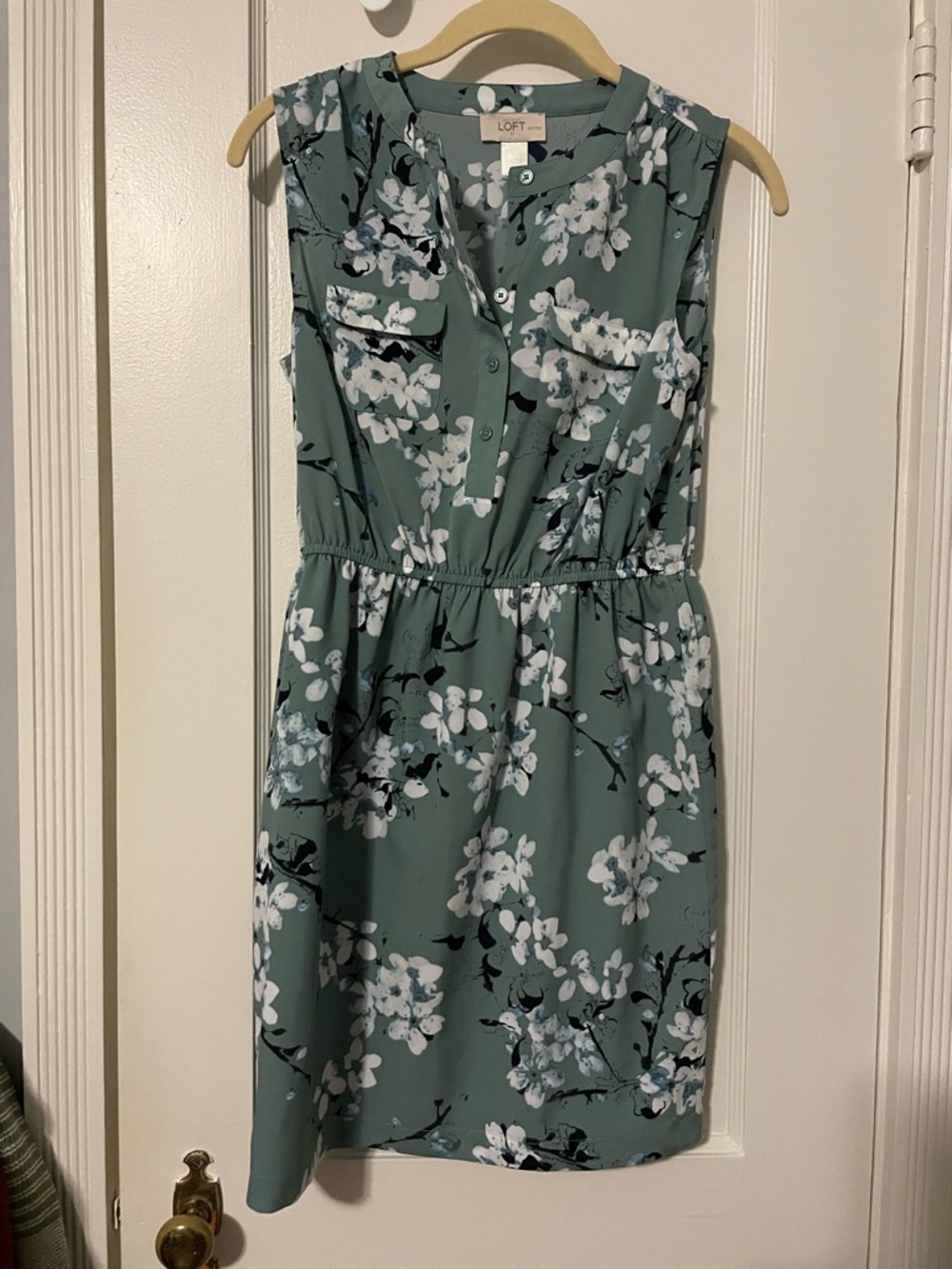 LOFT Sleeveless Floral Dress in Sage Green, XSP